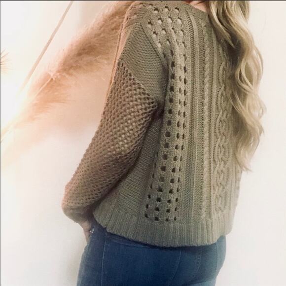 NORDSTROM Trouve Open Weave Camel Pullover Sweater Chunky Knit Boxy Boho L - Picture 4 of 8
